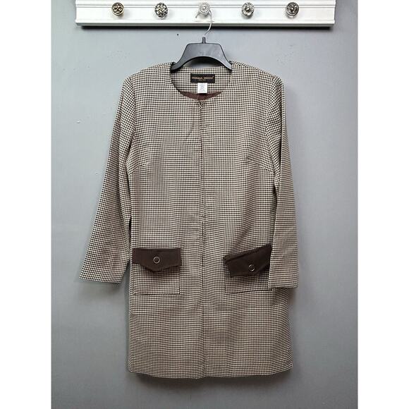 VTG Donna Ricco Sheath Dress Womens Size 12 Brown Houndstooth Wool Pockets Zip - Picture 1 of 7